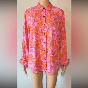 Universal Thread Women's Shirt Size S Bold Floral Long Sleeve Pocket Linen Blend